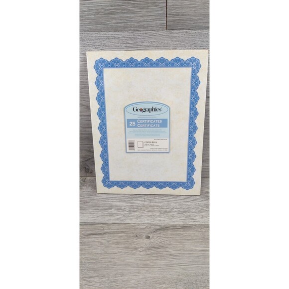 Geographics Copen BLUE Certificates, 8-1/2 x 11  2- 25 in= 50 pack Printable - Picture 1 of 3